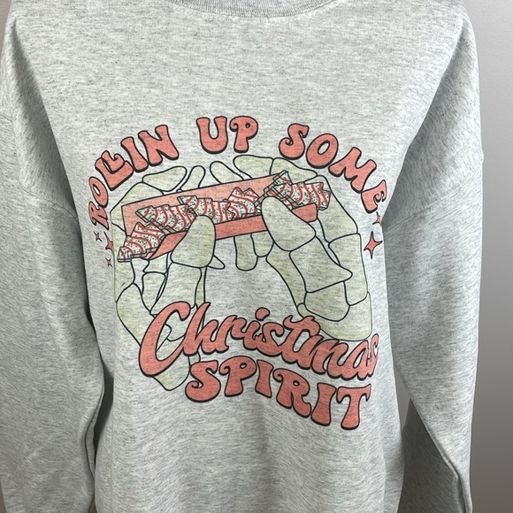 NWOT Jerzees Christmas Crew Neck Sweatshirt SZ Large Grey/Peach Women/Men - Picture 2 of 9